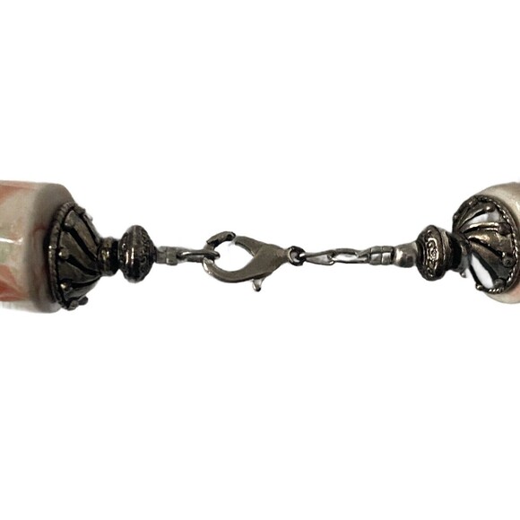 Hand Crafted Barrel Porcelain Beads Choker Bib Necklace Earth Tone Faux Jasper - Picture 11 of 11